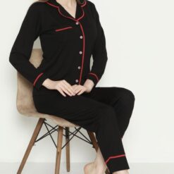 Pyjama Femmes Et Mamans Noire Boutons Allo Bebe Maroc