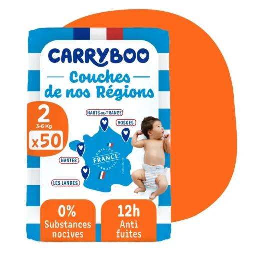 Carryboo Couches de nos Régions - Taille 2 (3-6 kg) - 50 Unités