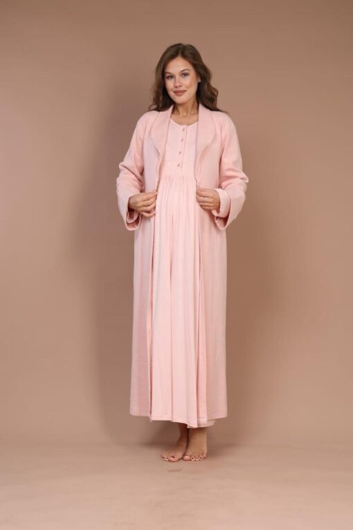 Pyjama grossesse et allaitement avec peignoir rose