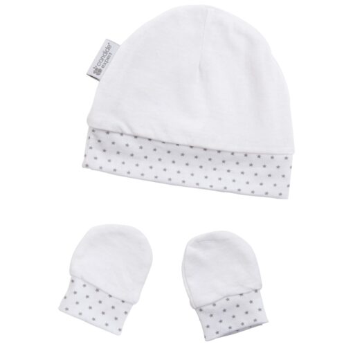 Bonnet & moufles naissance pois