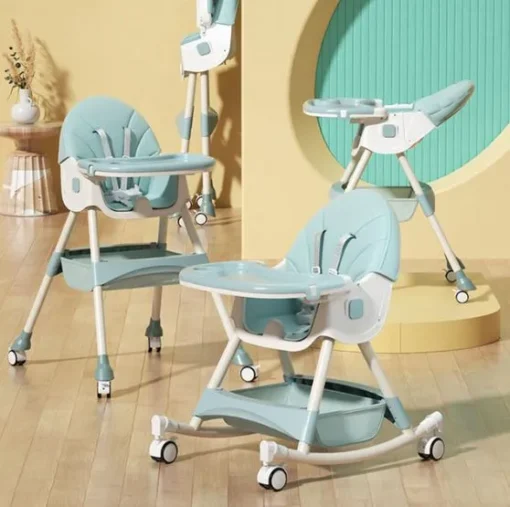 Chaise haute transat bébé avec balancelle et roulette évolutive - howawa