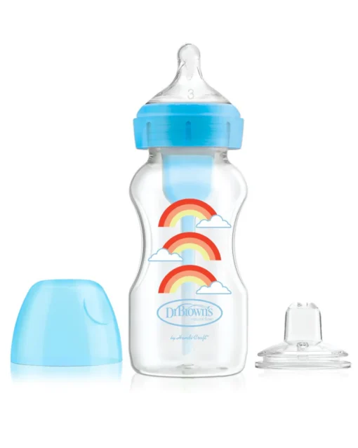 Biberon 2en1 270ml Cole large Bleu 6M+ (sippy+tétine L3) - Dr. Brown's