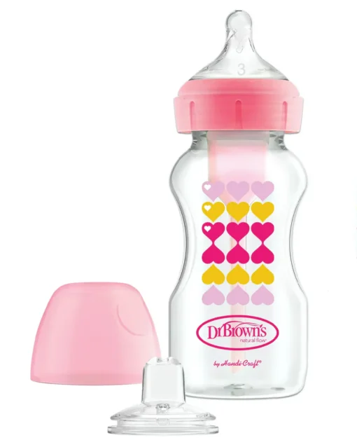 Biberon 2en1 270ml Cole large Rose 6M+ sippy+tétine L3 - Dr. Brown's