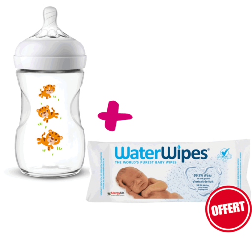 Offre Biberon 260 natural à motif + lingettes 20 waterwipes -0