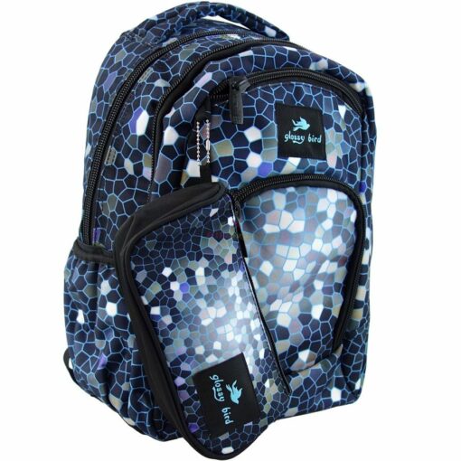 Glossy bird : Sac a dos ergonomique Bleu Mosaique + porte bouteille