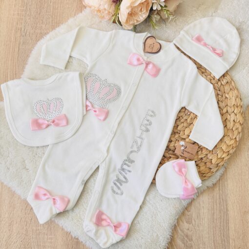 Set de 4 Pcs Baptême Princesse en rose