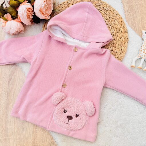 Manteau bébé à capuche ourson rose