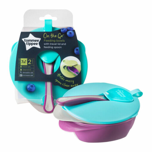 Tommee tippee - 2 Bols d'apprentissage avec couvercle de voyage et cuillère incluse