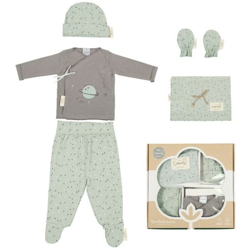 Set 5 pièces coton Naissance planet vert- BimbiDreams