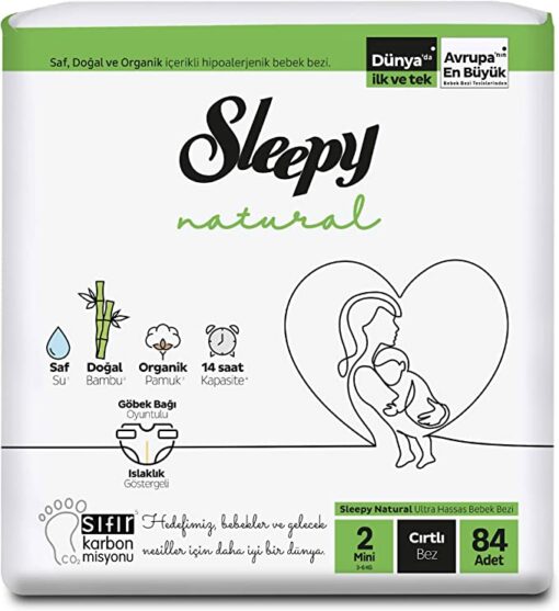 Sleepy Natural Couches Bébés Double Mini Taille 2 - (3-6kg) 84 Unités