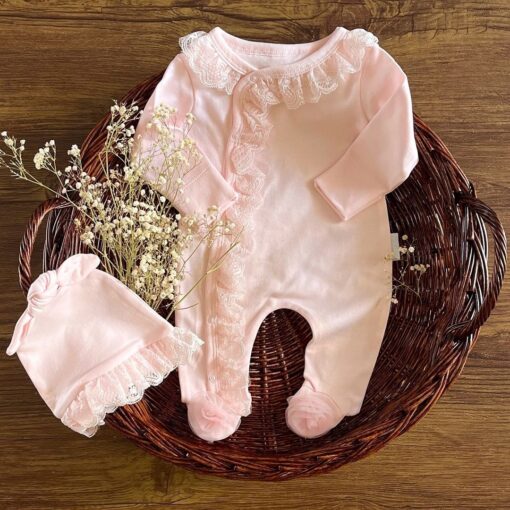 Elégante Grenouillère bébé mixte en Rose - coton naturel