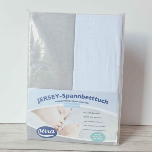 Pack de 2 Drap-housse pour lit enfant - 60 x 120 cm ou 70 x 140 cm - Blanc Gris- Julius Zöllner