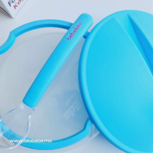 Bol en Bleu avec cuillère silicone d'apprentissage - Bebekevi