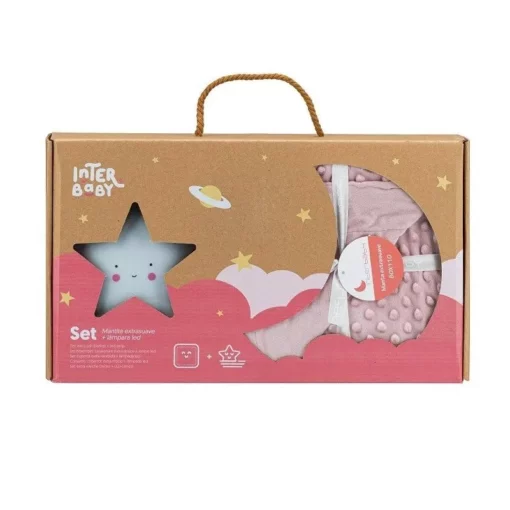 Interbaby Coffret de Couverture Bébé à bulles Rose et veilleuse