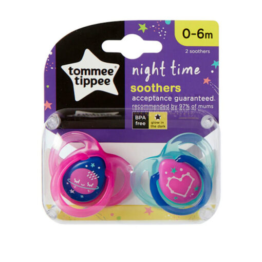 Tommee Tippee Lot de 2 Sucettes Night time Orthodontic 0-6m