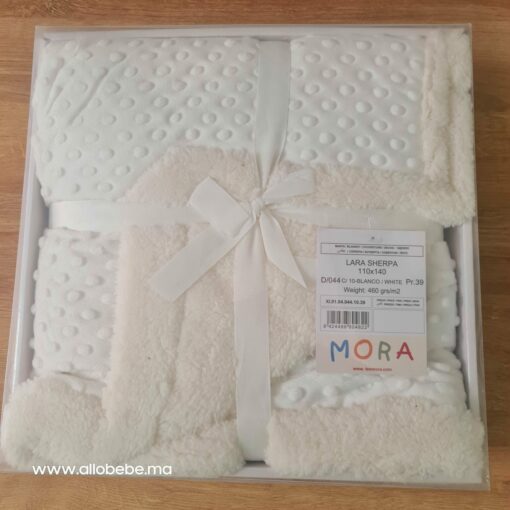 Mora - Couverture Lara Sherpa microfibre Blanche - 110 x 140 cm