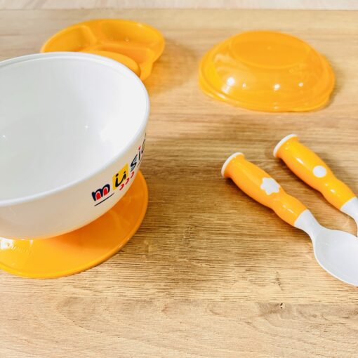 Bol Orangeà ventouse +cuillère et fourchette d'apprentissage