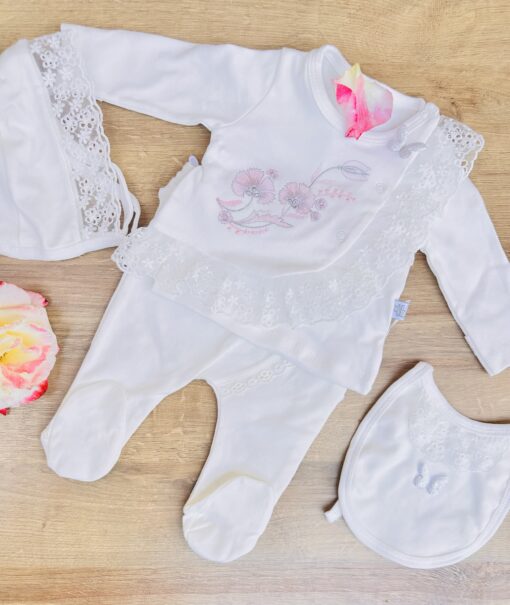 Ensemble bébé fille 5 pièces brodé blanc