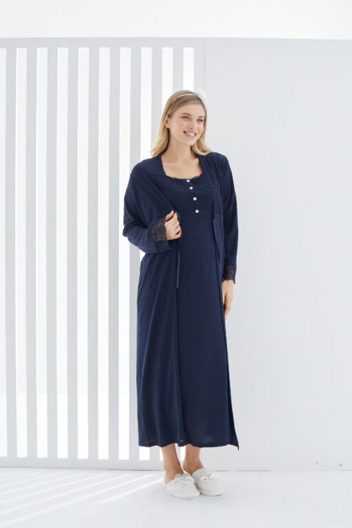 Pyjama robe dentelle grossesse Allaitement 2pcs : Bleu-Marine