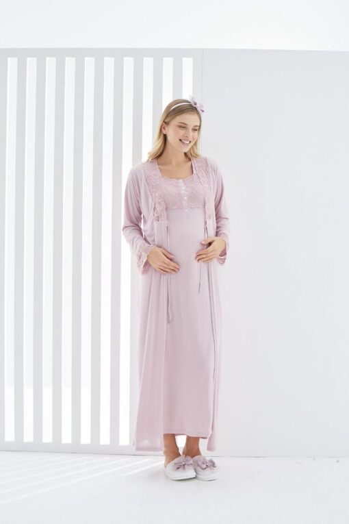 Pyjama robe dentelle grossesse Allaitement 2pcs : Rose