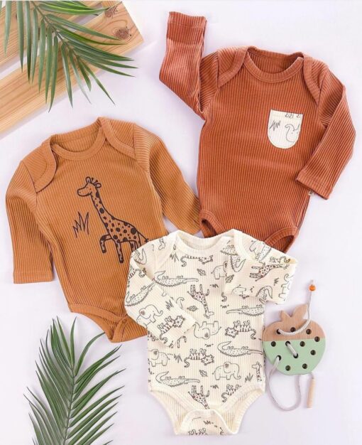 Lot de 3 Body bébé girafe Garçon 100% coton