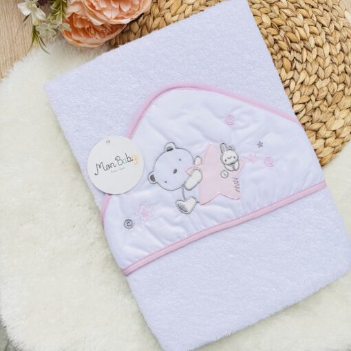 Sortie de Bain Brodée Ourson Rose 100% Coton - mon baby