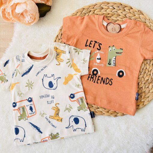 Lot de 2 t-shirts bébé assortis pur coton pour Été