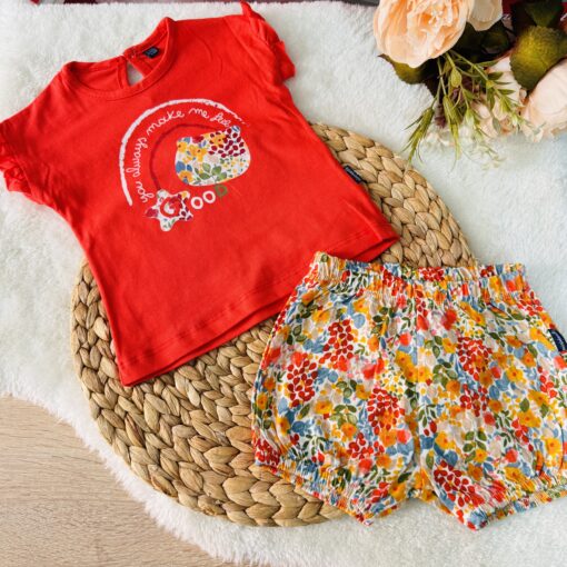 Ensemble bébé fille short-tshirt en coton fleuri