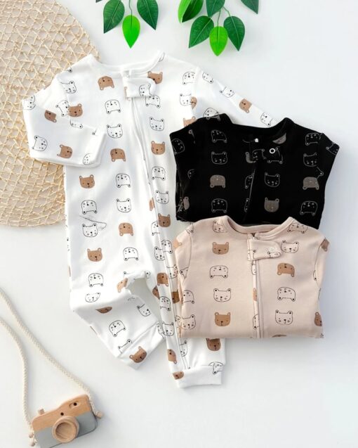 Lot de 3 Grenouillères douceur 100% Coton - Ouverture Simple et Motifs Adorables